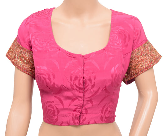 Sushila Vintage Readymade Stitched Sari Blouse Pink Crepe Woven Designer Choli