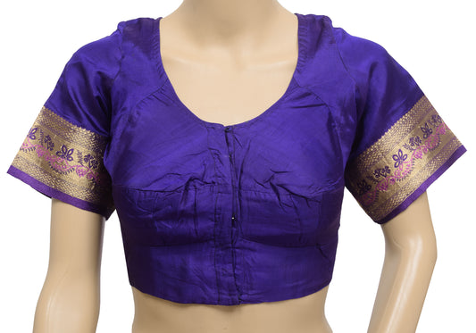 Sushila Vintage Readymade Stitched Sari Blouse Blue Silk Woven Designer Choli