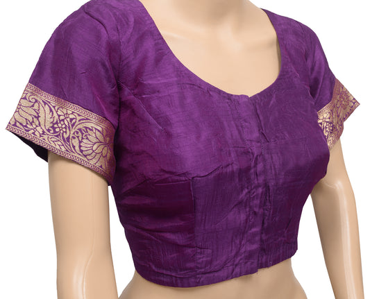 Sushila Vintage Readymade 36"Sari Blouse Purple Silk Woven Designer Choli