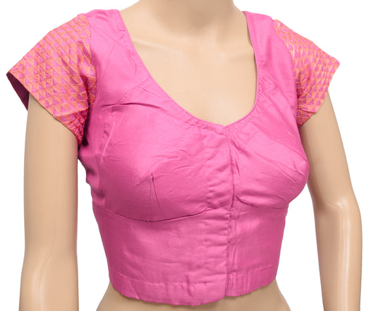 Sushila Vintage Readymade 38" Pink Silk Sari Blouse Embroidery Designer Top