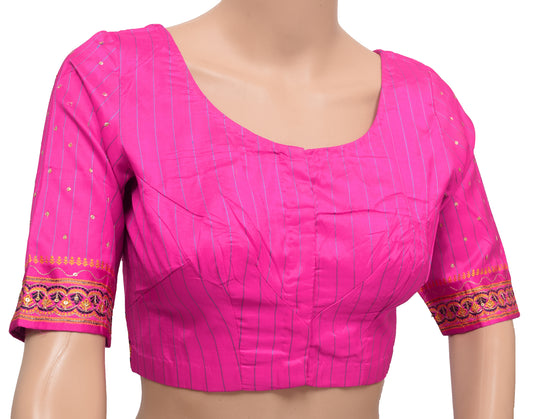 Sushila Vintage Readymade 32"Silk Sari Blouse Fuchsia Woven Designer Choli