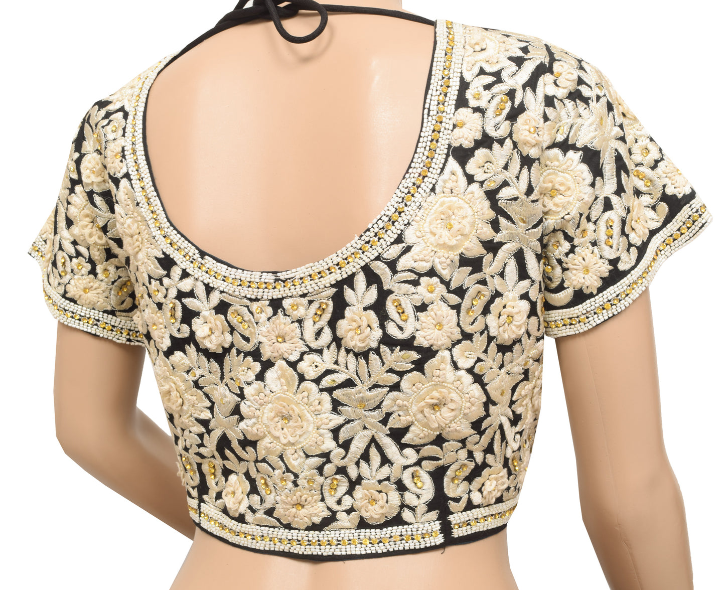 Sushila Vintage Black Readymade Stitched Sari Blouse Embroidered Designer Top