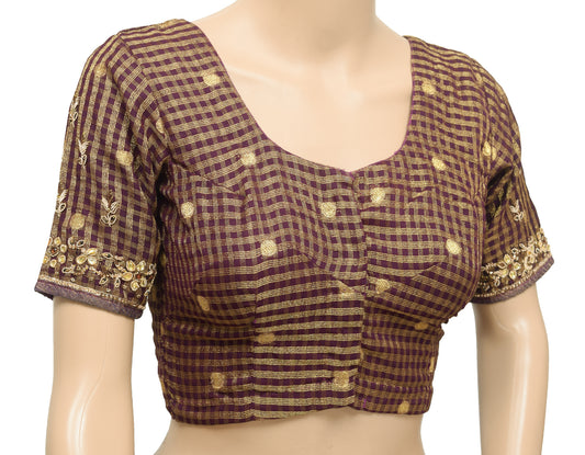 Sushila Vintage Readymade 30"Sari Blouse Purple Zari Brocade Designer Top