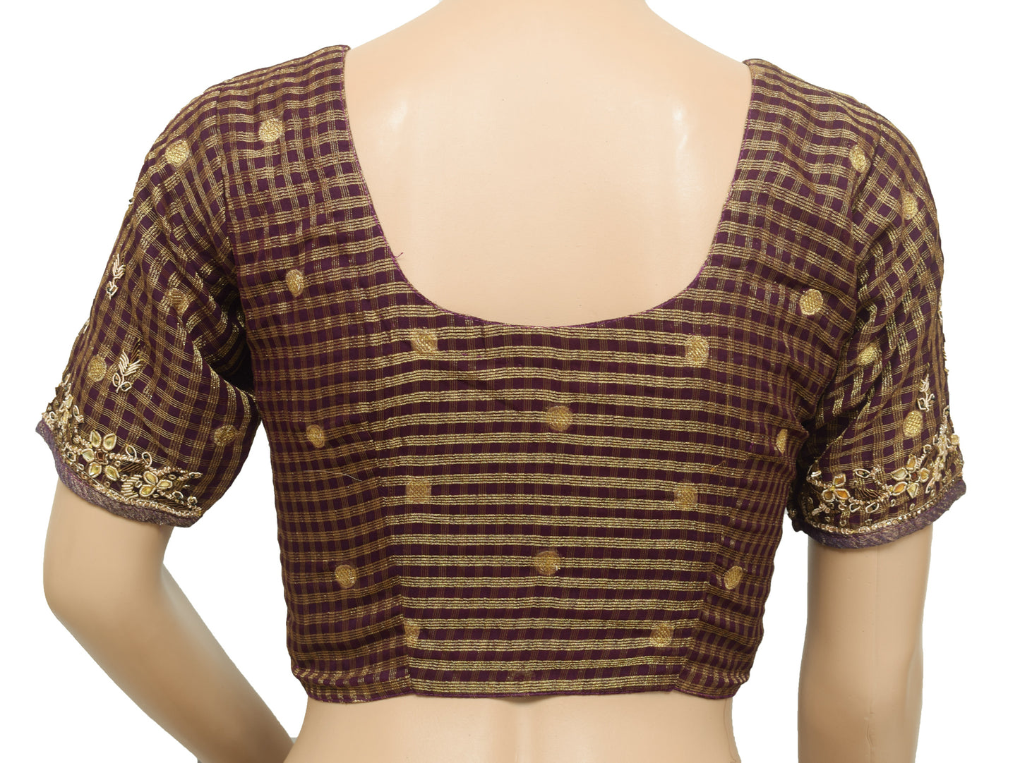 Sushila Vintage Readymade Stitched Sari Blouse Purple Zari Brocade Designer Top