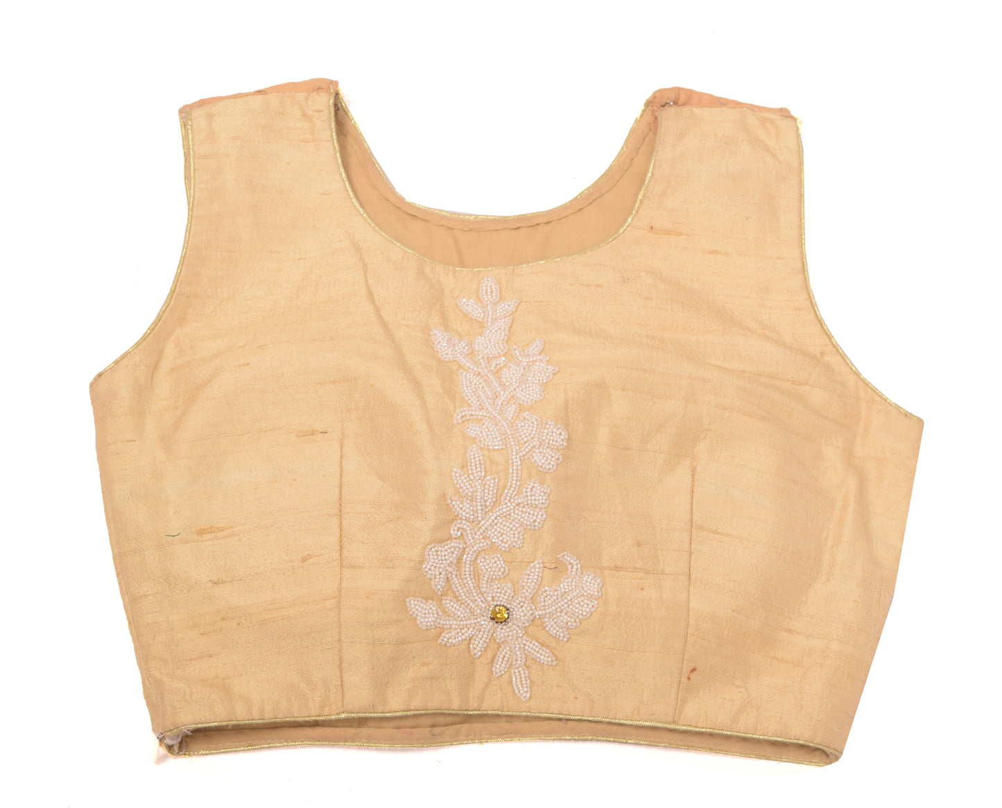 Sushila Vintage Readymade Stitched Sari Blouse Cream Hand Beaded Designer Choli
