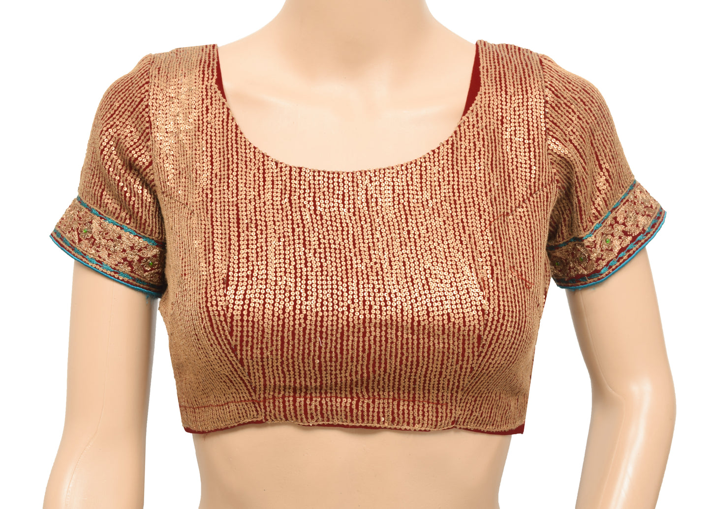 Sushila Vintage Stitched Sari Blouse Maroon Sequins Embroidered Designer Top