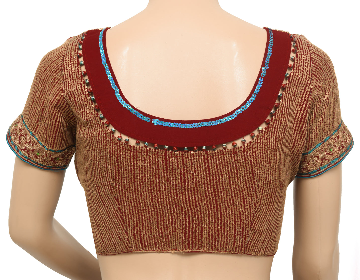 Sushila Vintage Stitched Sari Blouse Maroon Sequins Embroidered Designer Top