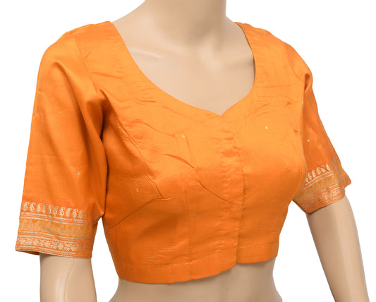 Sushila Vintage Readymade 36" Orange Silk Sari Blouse Woven Designer Choli