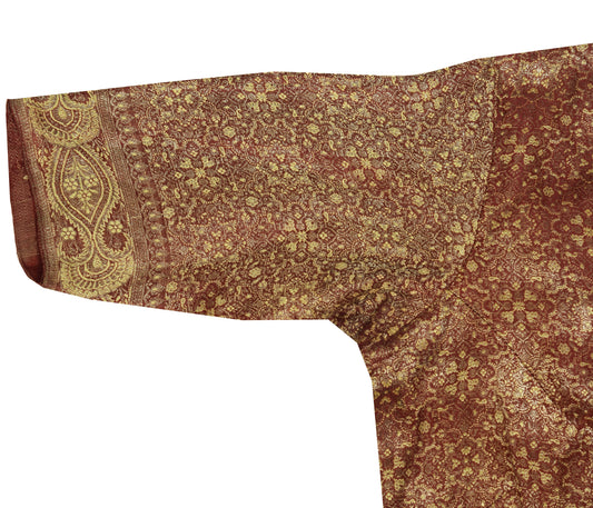 Sushila Vintage Readymade 30" Maroon Banarasi Silk Sari Blouse Woven Top