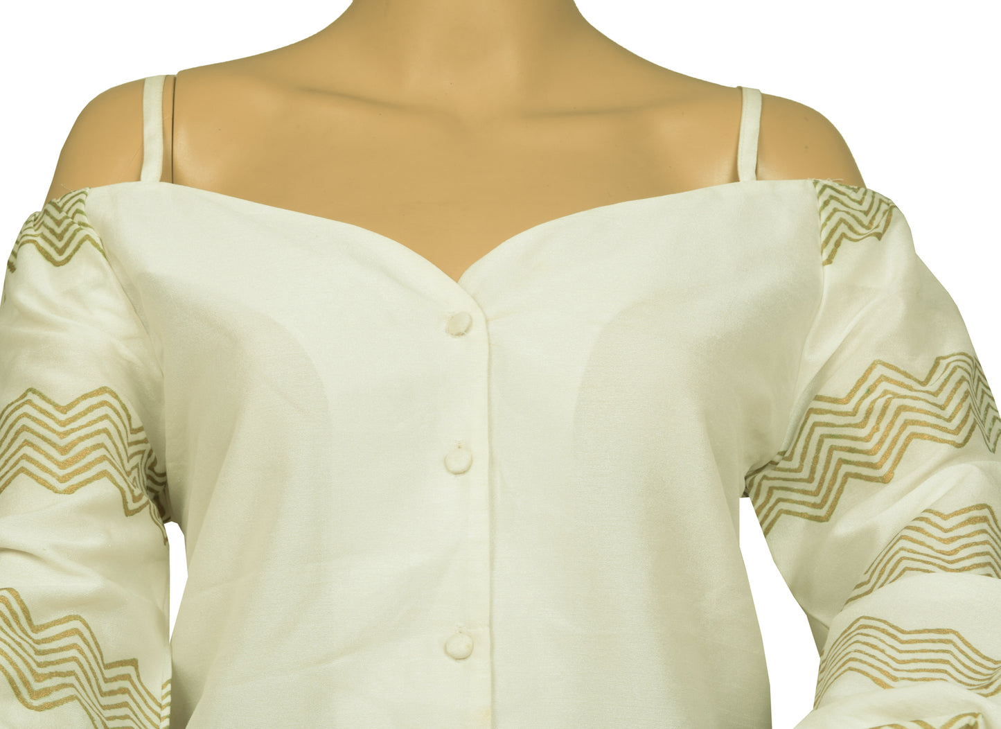 Vintage White Stitched Sari Blouse Silk Printed Designer Branded Top Choli "M"