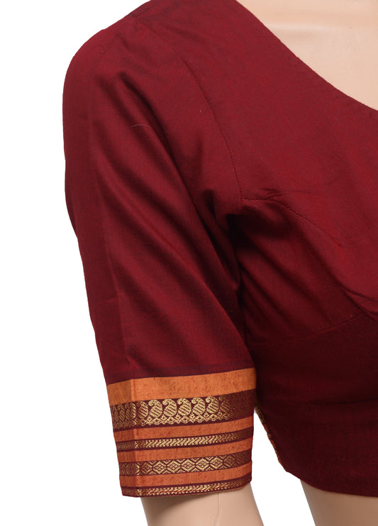 Sushila Vintage Readymade Stitched Sari Blouse 32" Pure Cotton Maroon Woven Top