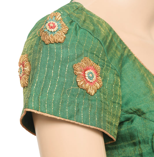 Sushila Vintage Readymade 32" Sari Blouse Green Tissue Woven Designer Choli