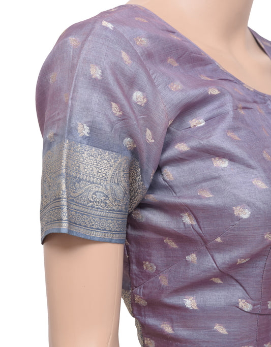 Sushila Vintage Mauve Readymade 36"Sari Blouse Pure Silk Woven Floral Top