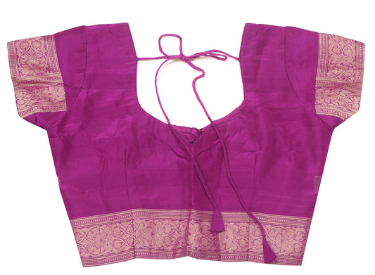 Sushila Vintage Readymade 28"Silk Sari Blouse Magenta Woven Designer Choli