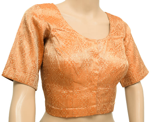Sushila Vintage Readymade 34"Orange Banarasi Silk Sari Blouse Woven Top