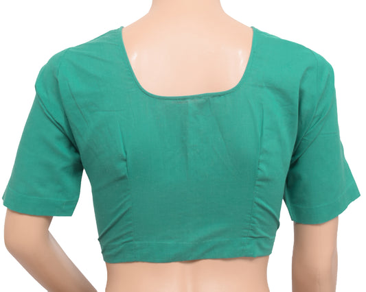 Sushila Vintage Teal Green 36" Pure Cotton Plain Readymade Stitched Sari Blouse
