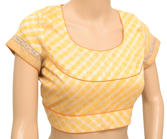Sushila Vintage Readymade 34" Sari Blouse 100% Pure Cotton Yellow Woven Top