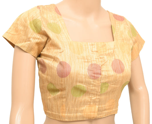 Sushila Vintage Readymade 34"Sari Blouse Brown Silk Polka Dot Woven Top