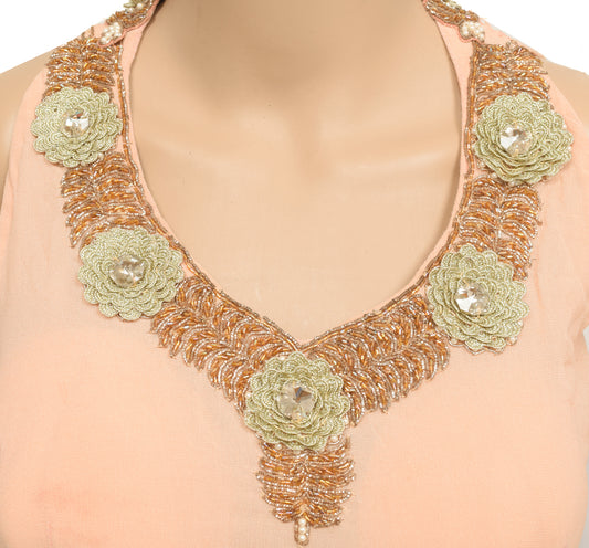 Sushila Vintage Stitched Peach Halter Neck Designer Padded Silk Sari Blouse Top 28"