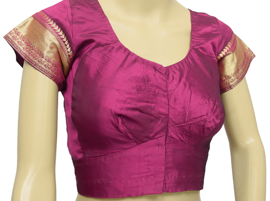 Sushila Vintage Readymade 34"Silk Sari Blouse Magenta Zari Brocade Choli