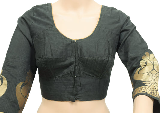 Sushila Vintage Readymade 36" Black Zari Brocade Sari Blouse Designer Top