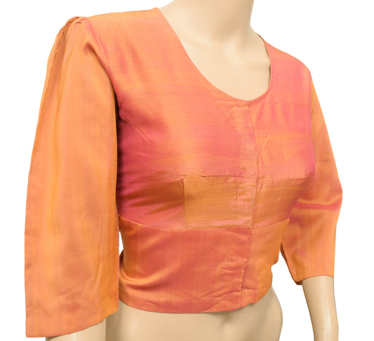 Sushila Vintage 38"Stitched Sari Blouse Dual Tone Puff Sleeve Silk Choli