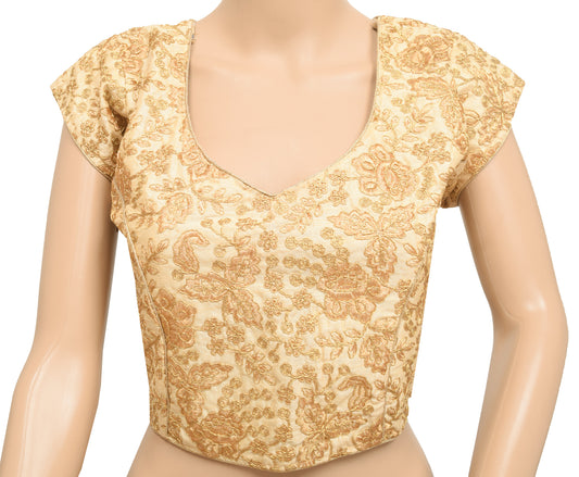 Sushila Vintage 40" Stitched Sari Blouse Cream Floral Embroidered Silk Top