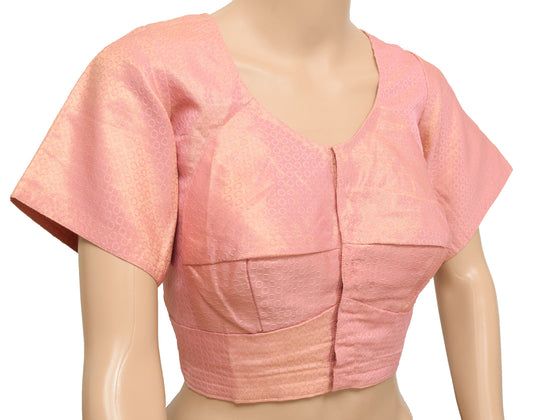 Sushila Vintage Stitched Sari Blouse Golden Pink Brocade Woven Designer Silk Top 38"