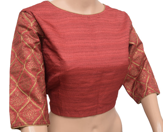 Branded Stitched Sari Blouse Bhagalpuri Dupion Hand Block Printed Crop Top 38"