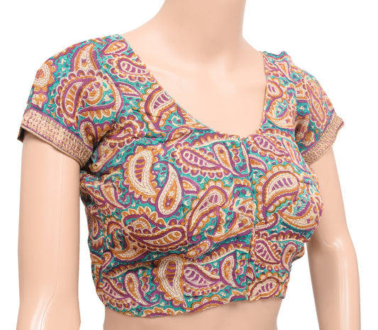 Sushila Vintage Paisley Print Readymade 30"Sari Blouse Georgette Silk Top