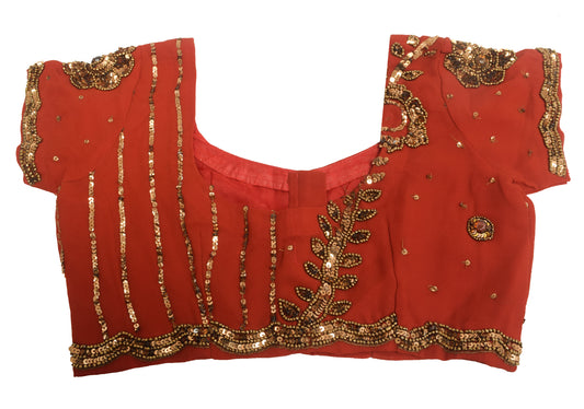 Sushila Vintage Readymade 36"Sari Blouse Georgette Hand Beaded Floral Top