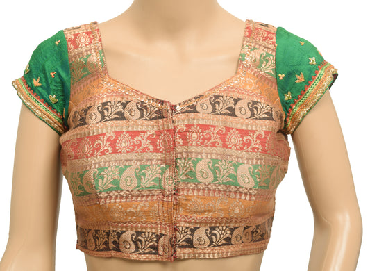 Sushila Vintage Stitched Multi-Color Zari Brocade Sari Blouse Designer Silk Top 32"