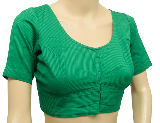 Sushila Vintage Pure Cotton Stitched Sari Blouse Green Woven Designer Choli 34"