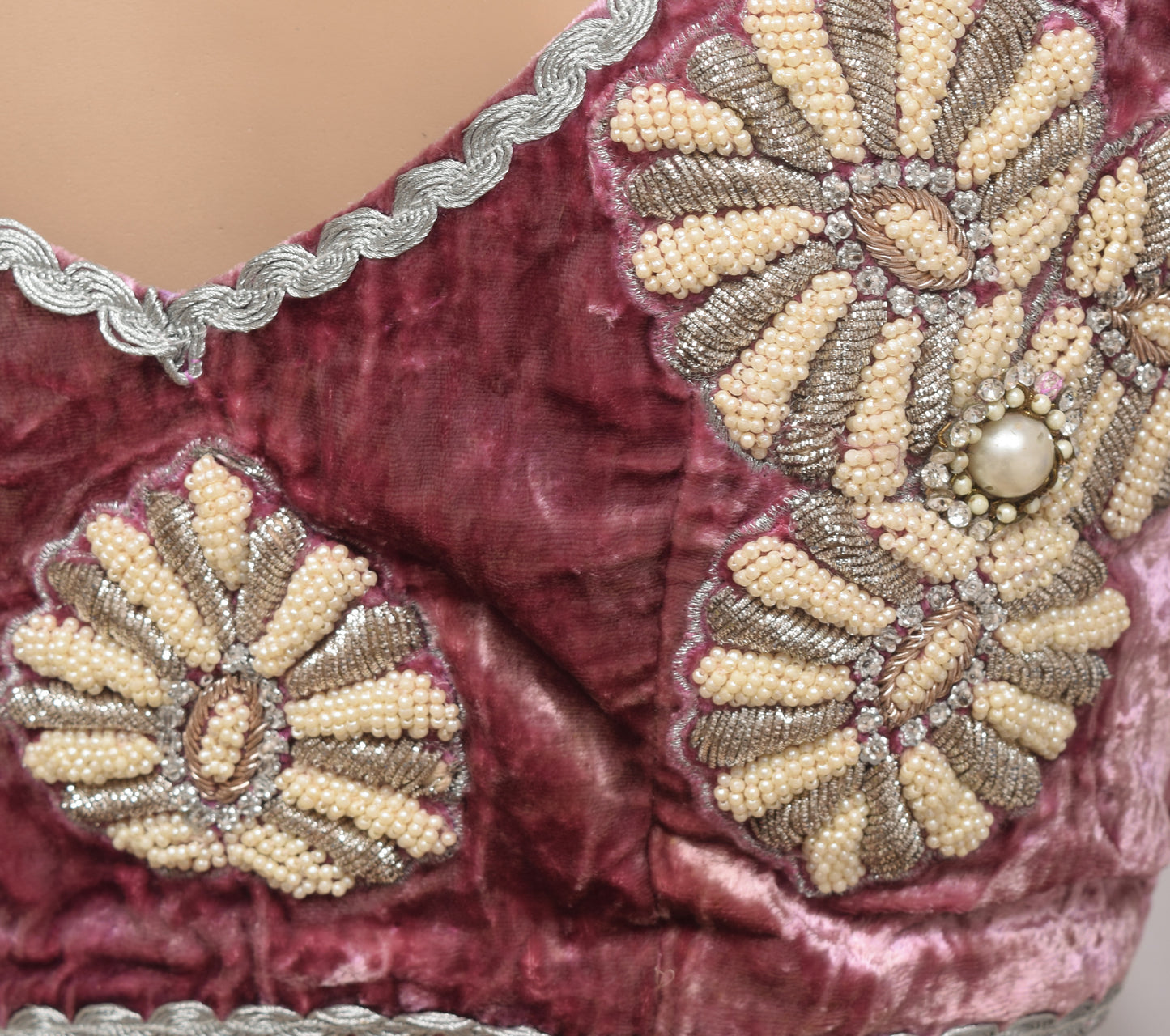 Sushila Vintage Mauve Velvet Stitched Padded Sari Blouse Floral Designer Choli