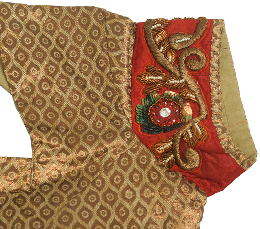 Sushila Vintage Brown Brocade Stitched Sari Blouse Art Silk Padded Designer 32" Top