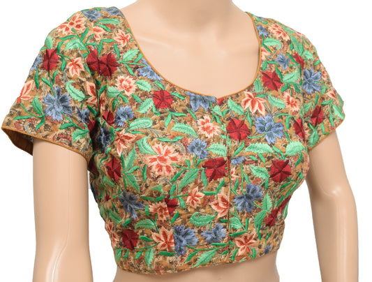 Sushila Vintage Mustard Stitched Sari Blouse Hand Block Printed Designer Top 36"