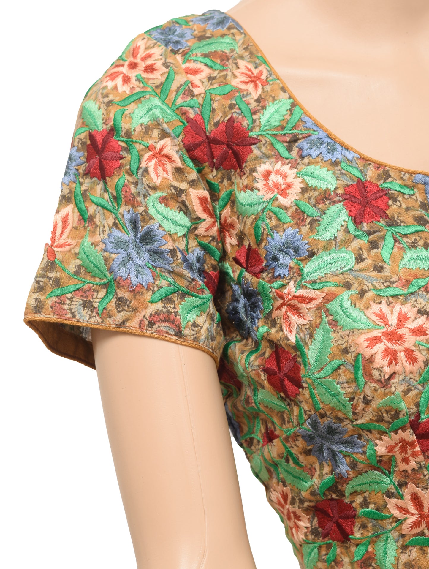 Sushila Vintage Mustard Stitched Sari Blouse Hand Block Printed Designer Top