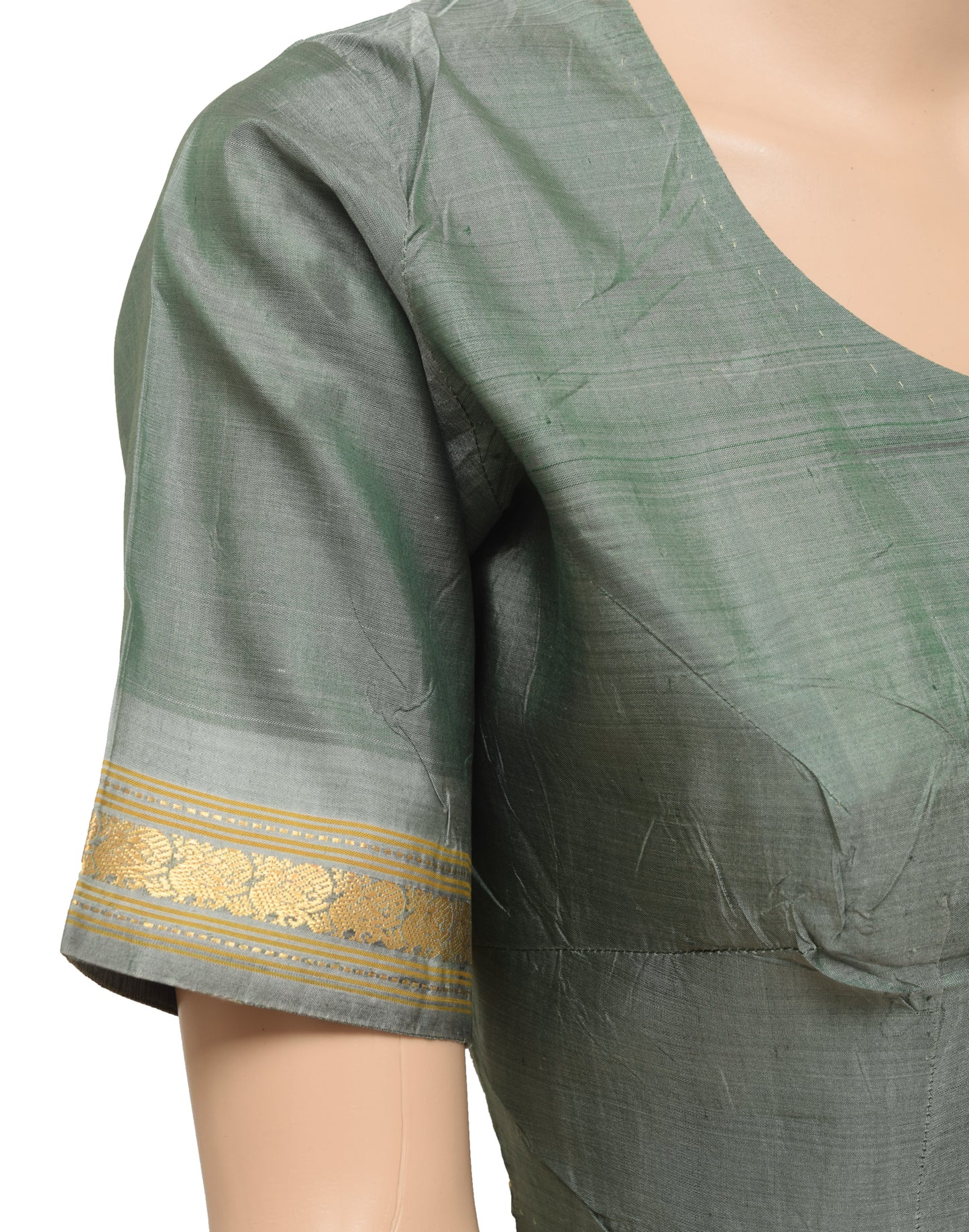 Sushila Vintage Stitched Sari Blouse Gray Pure Silk Woven Designer Women's Choli