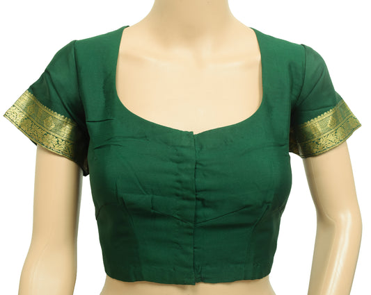 Sushila Vintage Bottle Green Stitched Sari Blouse Pure Silk Woven Designer Choli