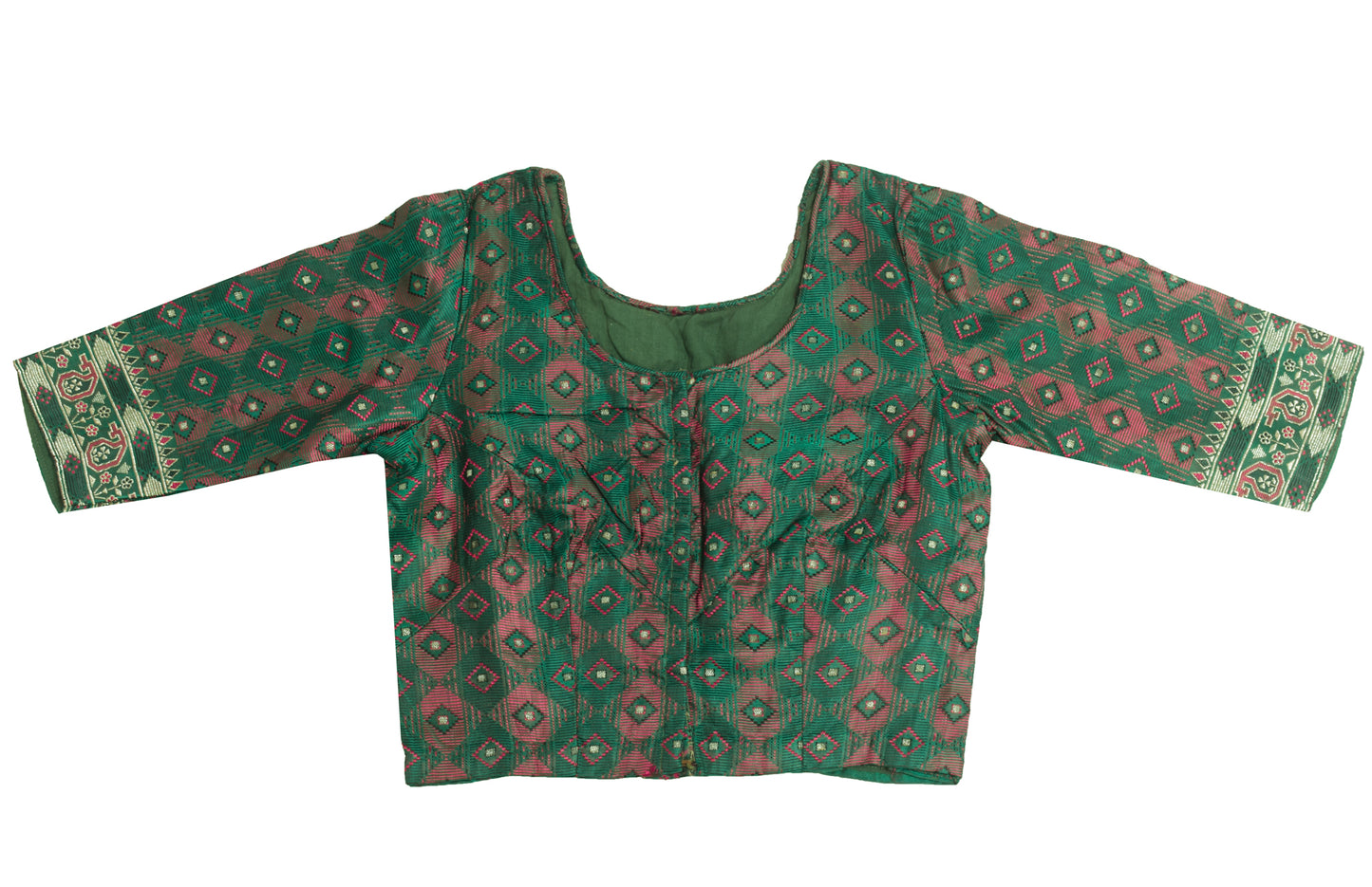 Sushila Vintage Dark Green Stitched Banarasi Sari Blouse Woven Satin Silk Choli