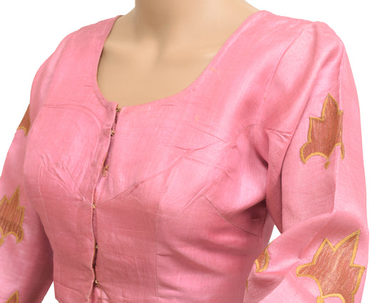 Sushila Vintage Pink Readymade Stitched Sari Blouse Silk Floral Designer Choli 34"
