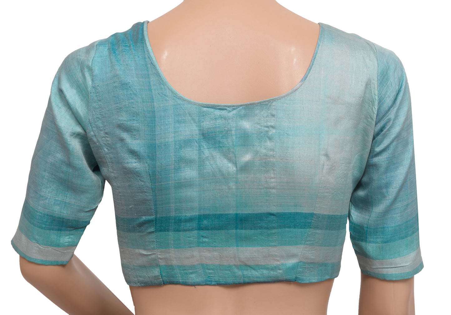 Sushila Vintage Tussar Silk Stitched Sari Blouse Printed Blue Shade Women's Top