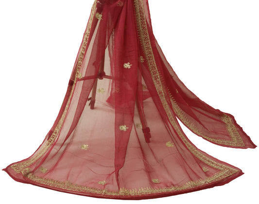 Sushila Vintage pink Dupatta Pure Chiffon Silk Zari Embroidery Indian Long Stole