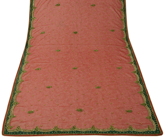 Sushila Vintage HEAVY Maroon Dupatta Blend Georgette Silk Hand Beaded Long Stole