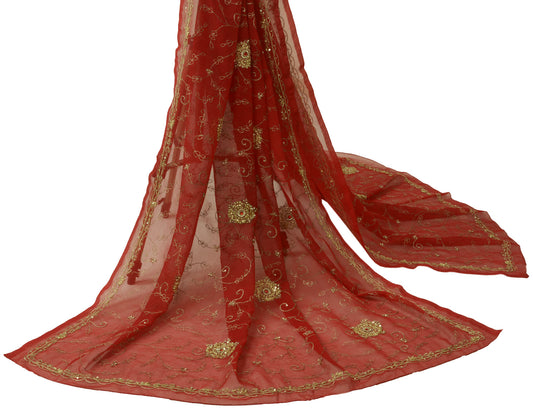 Sushila Vintage Red Dupatta Blend Georgette Silk Zari Embroidery Long Stole