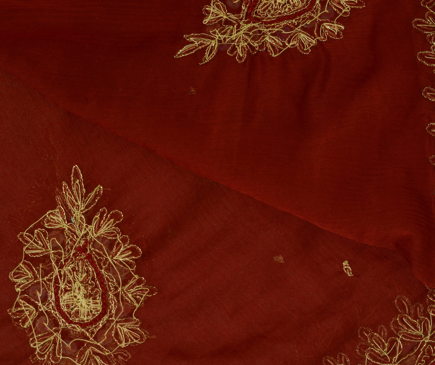 Sushila Vintage Burgundy Dupatta Pure Chiffon Silk Embroidered Beaded Long Stole