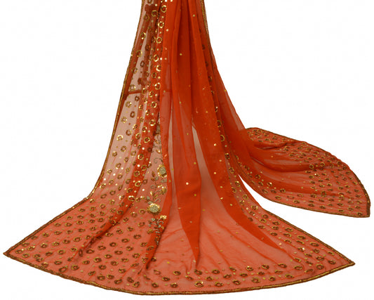 Sushila Vintage Red Dupatta Georgette Silk Sequin Embroidered Long Stole Scarcvs