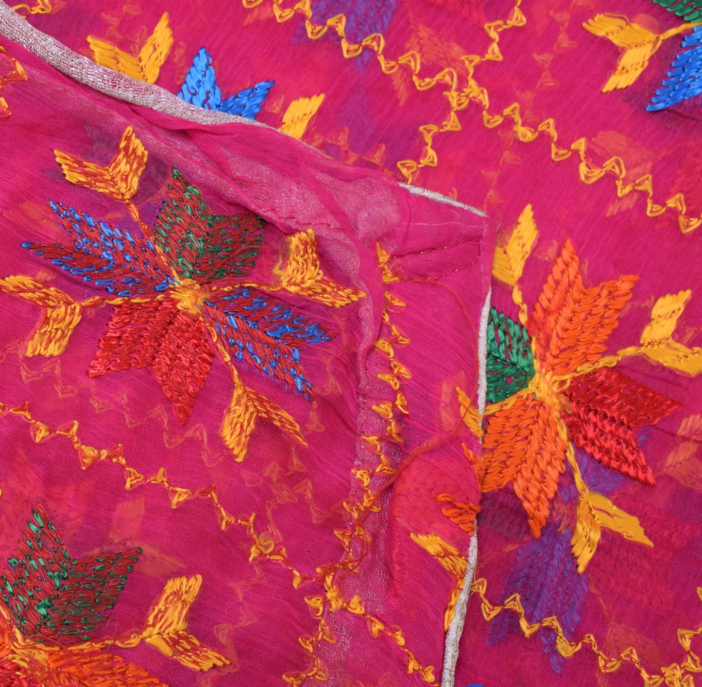 Sushila Vintage Pink Dupatta Pure Chiffon Silk Embroidered Long Stole Scarves