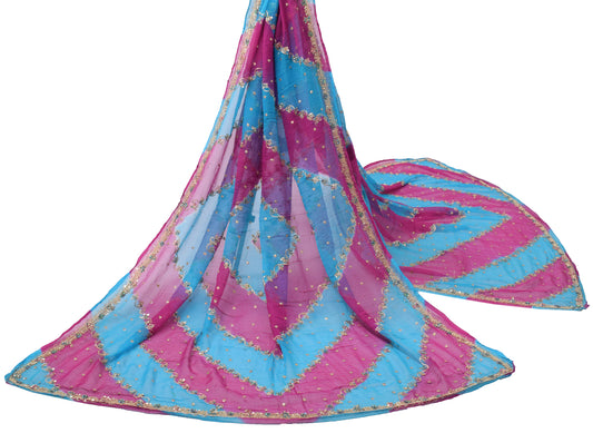 Sushila Vintage Magenta Dupatta Pure Chiffon Silk Hand Beaded Zardozi Long Stole