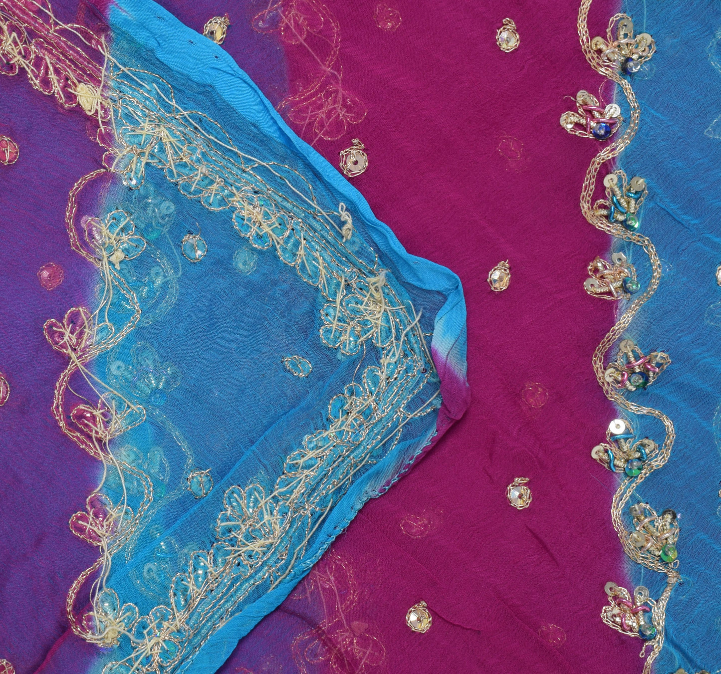 Sushila Vintage Magenta Dupatta Pure Chiffon Silk Hand Beaded Zardozi Long Stole